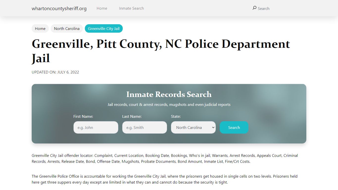 Greenville, NC City Jail Inmates, Arrests